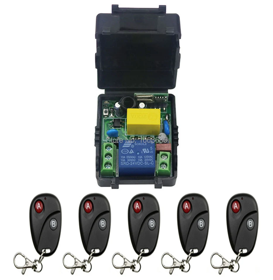 

2016 New AC220V 1CH 1Channe RF wireless remote control switch System, 5 X Transmitter + 1 X Receiver,315/433 MHZ