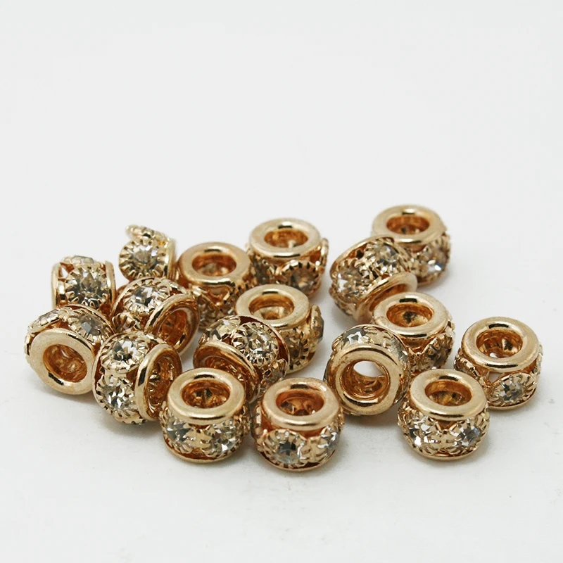 

200pcs/lot 6x8mm Rose Gold Color with Crystal Rhinestone Spacer European Beads for DIY Jewelry Making DH-BJA034-16