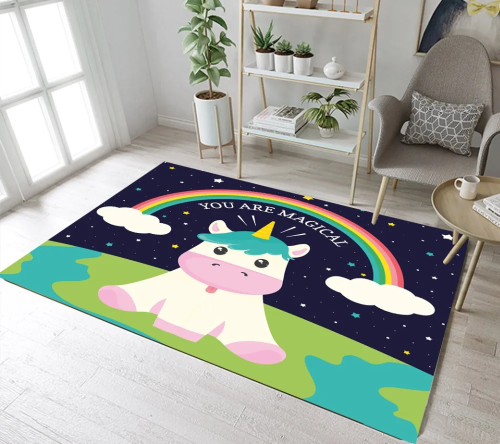 

Cartoon Magic Unicorn Rainbow Rugs And Carpets For Baby Kids Home Living Room Cushion Bedroom Parlor Hallway Door Floor Bath Mat