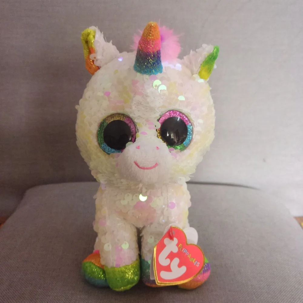 TY Beanie Boos 15cm Sequin Unicorn Chihuahua Sloth Bird Dog Cat Fox Owl Dragon Plush Toy Big EyeStuffed Animal Soft Toy Kid Gift