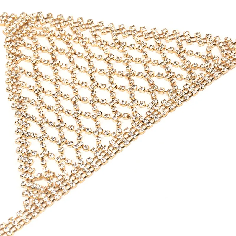 AKYZO 2017 Summer Luxury Rhinestone Crop Top Shining Fashion Handmade Metal Adjustable Chains Backless Vest Sexy Beach Tank Tops