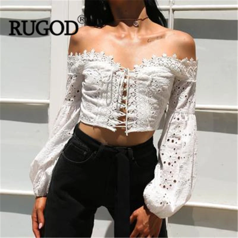 Женская футболка с вырезом лодочкой RUGOD однотонная облегающая вышивкой и