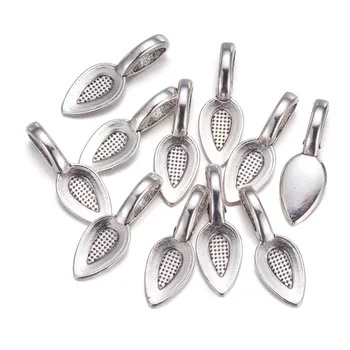

50pcs/lot 21x8x6mm Antique Silver Decorative Leaf Alloy Glue-on Flat Pad Bails Hole: 4x6mm for DIY Pendants Jewelry Making