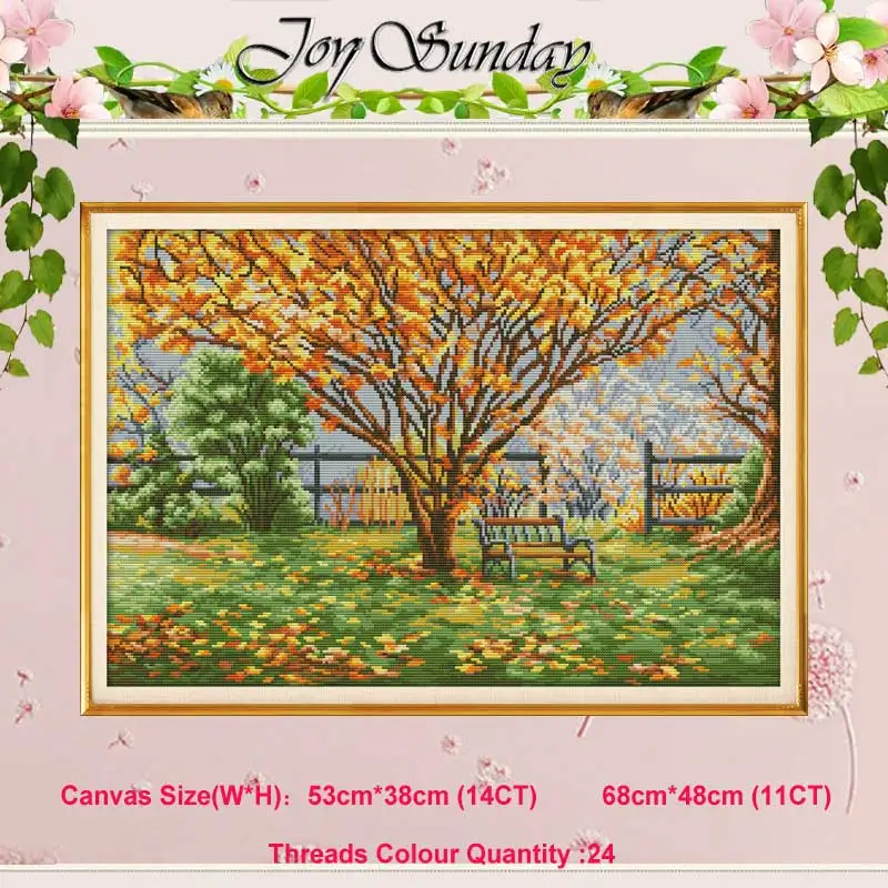 

Fallen leaves painting counted 11CT 14CT Cross Stitch Set DIY DMC Scenery Cross-stitch Kit Embroidery Needlework Home Decor