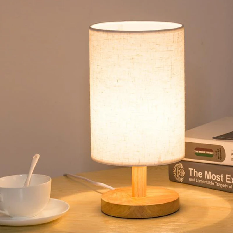 Aliexpress Wooden Base Bedside Table Lamp Linen Cylinder Wooden Base Bedside Table Lamp Linen Cylinder Lampshade E27 Holder Bulb Desk Luminaria Led Night Light For Home Decoration