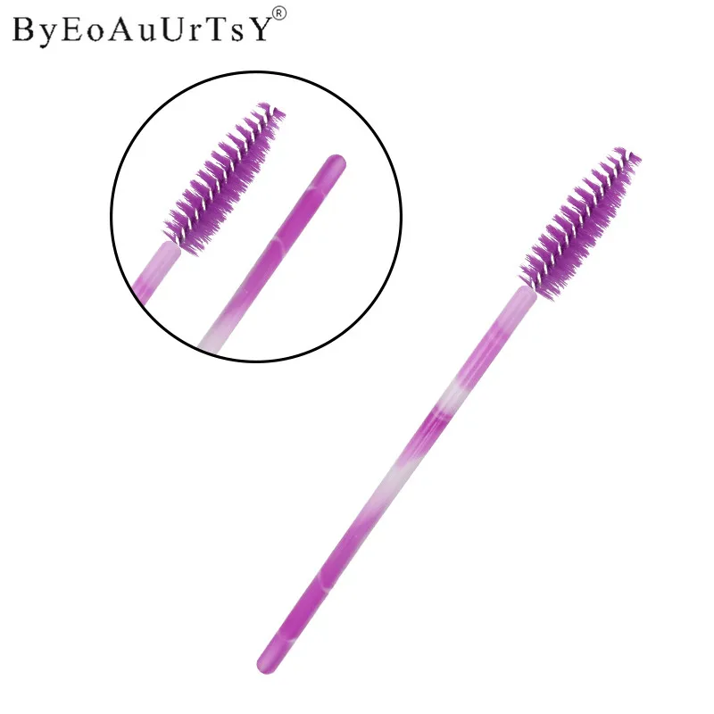 Colorful Holder Synthetic Fiber Makeup Brush 100pcs Mascara Eyelash Make Up Brush Disposable Mascara Wand Brushes Purple Red     (1)