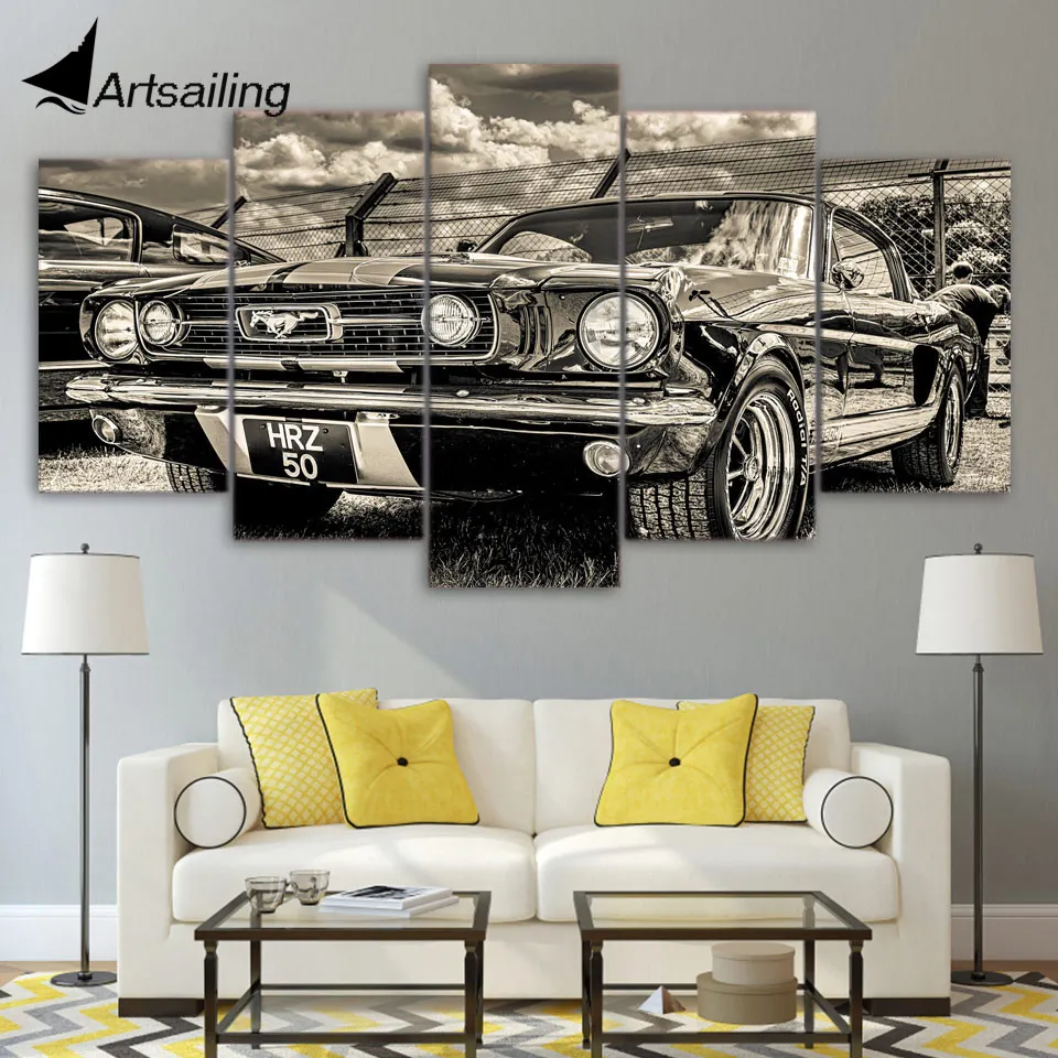 5 панелей холст настенная печать 1965 ford mustang картина декор детской комнаты плакат