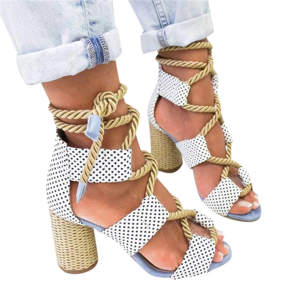 

SAGACE Women's sandals fashion summer high heels rope rope with open toe ankle straps Roman sandals summer new listing 2019
