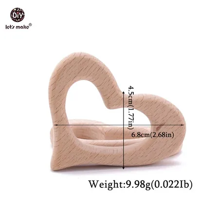 Let's Make 1PC Baby Teether Animal Wood Rings Elephant Camera Heart BPA Free Wooden Teether Nursing Accessorie Teething Toys big heart