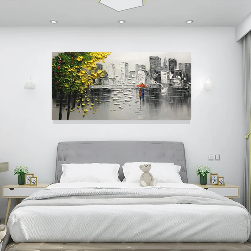 Современная Абстрактная Декоративная живопись для комнатной спальни на стене, городская архитектура,, ручная роспись маслом