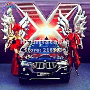 

2m high shiny silver dancer costume inflatable angle silver wings