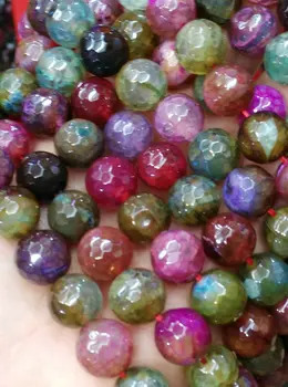 

5strands 6 8 10mm rainbow Agate stone Carnerial chalcendony bead Gem Round Ball cracked faceted mixed loose bead