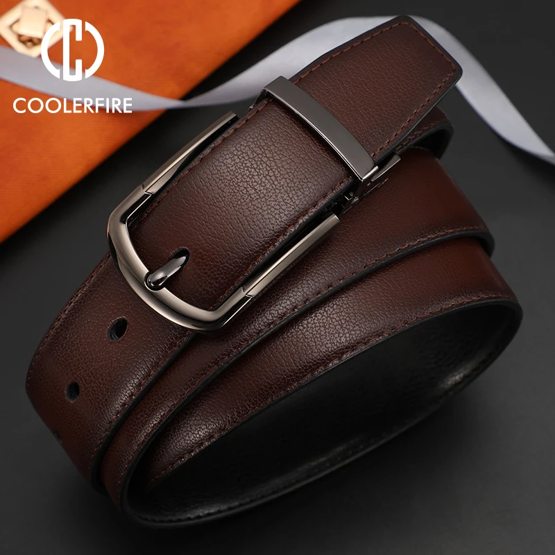 

Men Genuine Leather Belt Reversible Buckle Brown and Black Belt Business Dress Belts for Men