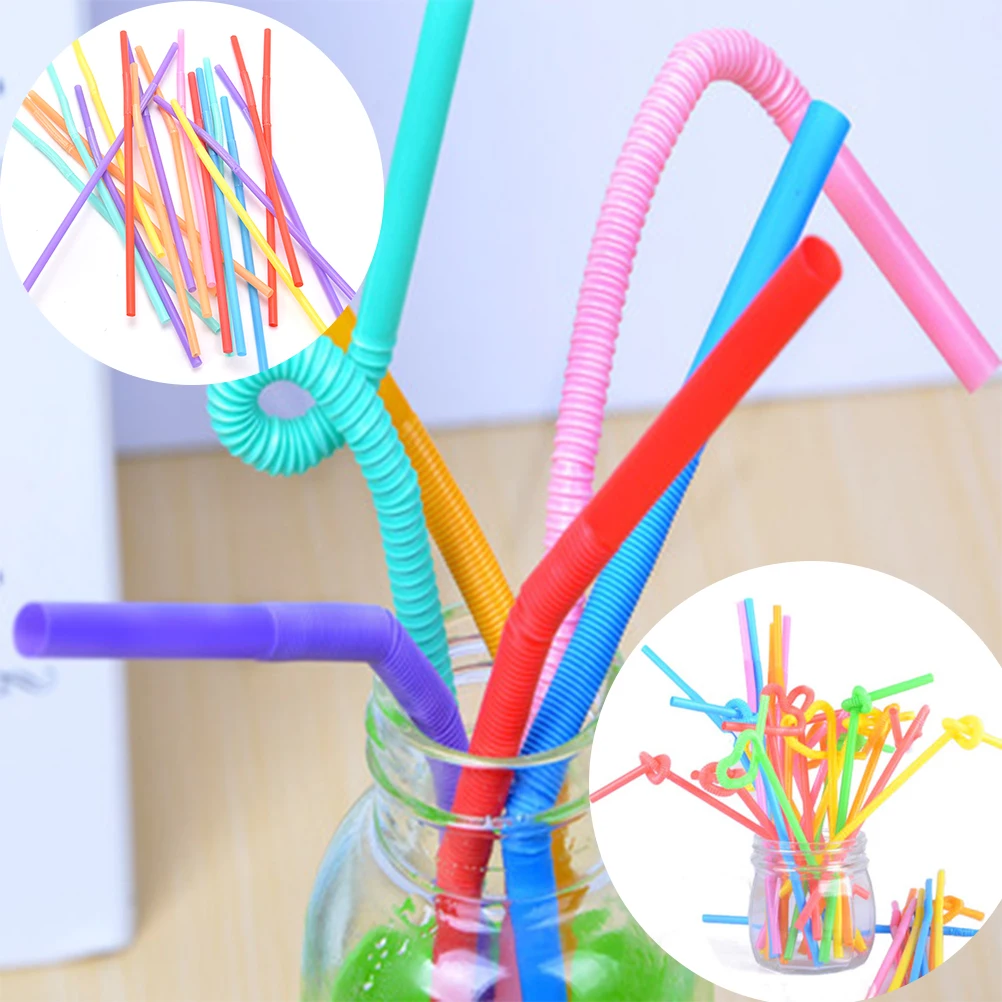 

100pcs Colorful Food Grade Disposable Drinking Straws PP Plastic Flexible Bendable Straw Drinking Birthday Bar Party Decor