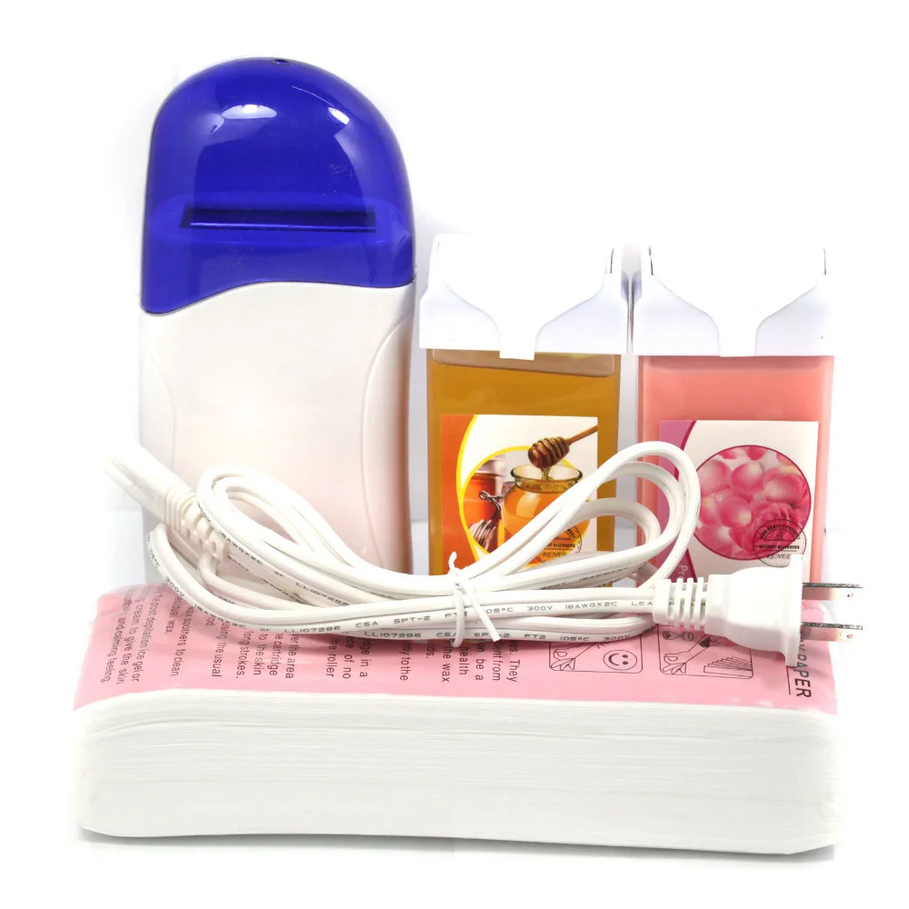 Набор нагревателей для депиляции с 100 шт. восковой бумагой+ 100 г рулон воска мед+ Розовый инструмент для удаления волос