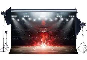 

Basketball Court Backdrop Stadium Crowd Bokeh Glitter Stage Lights Shabby Wood Floor Interior 3D Background