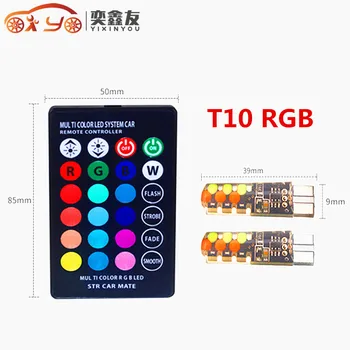 

50Set/LOT Universal Car Led W5W T10 RGB COB 12SMD Clearance lights Colorful Multi Mode Car Light Bulbs With Remote Controller