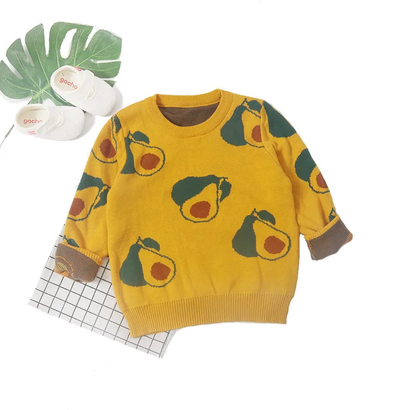 Fruit Print Baby Boy Sweater Kids Knitting Pullover Outfit Cotton Blended Comfortable Elastic Children Warm Coat O-Neck 1-6T (9)