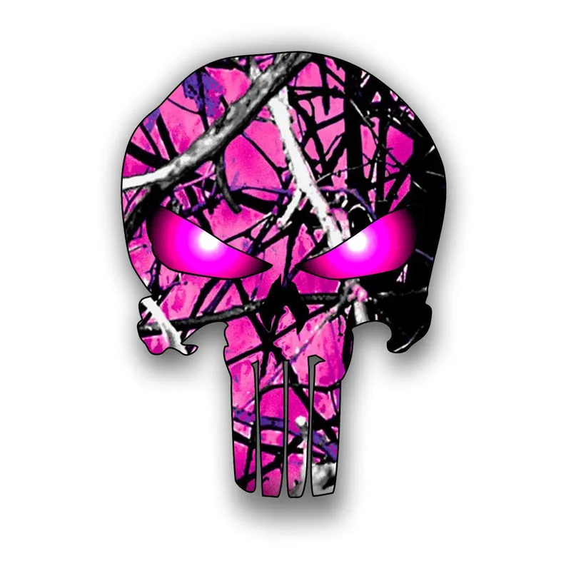 

9.3CM*12.7CM PUNISHER SKULL Pink Camouflage Punisher Personality Reflective Car Sticker C1-7090