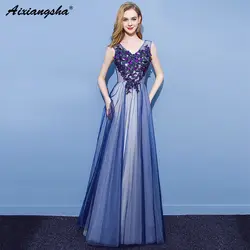 Платье для выпускного вечера es 2018 с v-образным вырезом из тюля с аппликацией длинное платье для выпускного вечера элегантное vestido longo gala jurken