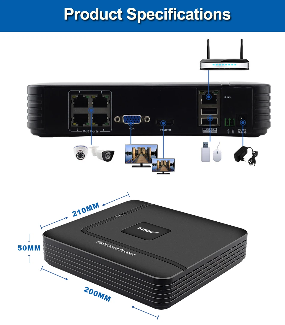 2-1-Smar Newest Mini 4CH POE NVR 1080P 2MP HDMI Full HD Network Video Recorder CCTV System For POE Camera Home Security ONVIF P2P N1004FN