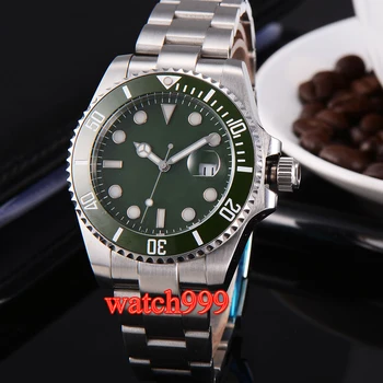 

40mm Corgeut steel bracelet mechanical watch men Sterile Luminous Green dial SUB sapphire crystal automatic men's watch