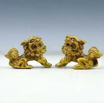 

A Pair Chinese Brass Hand Made Carving Beautiful Lucky Lion Animal Statue