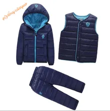 3 Pcs/1 Lot 2016 Hiver Bébé Filles Garçons Vêtements Ensembles Enfants Vers Le Bas Coton-rembourré Manteau + Gilet + pantalon Enfants Infantile Chaud Outdoot Costumes