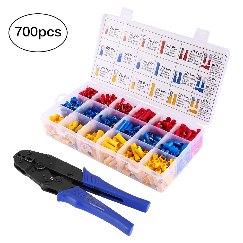 

High Quality Crimping Pliers Cable Lugs Set With 700Pieces Electrical Connectors Crimp Connectors Car Repair Tool