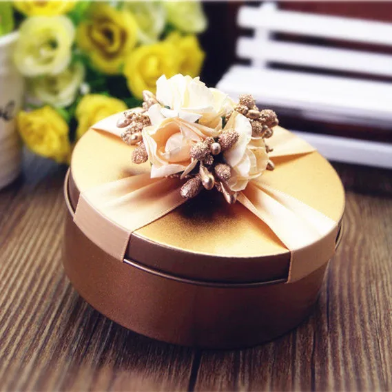 

free shipping M size gold rounded party favor boxes with champagne flowers,20pcs/lots, BY17110102