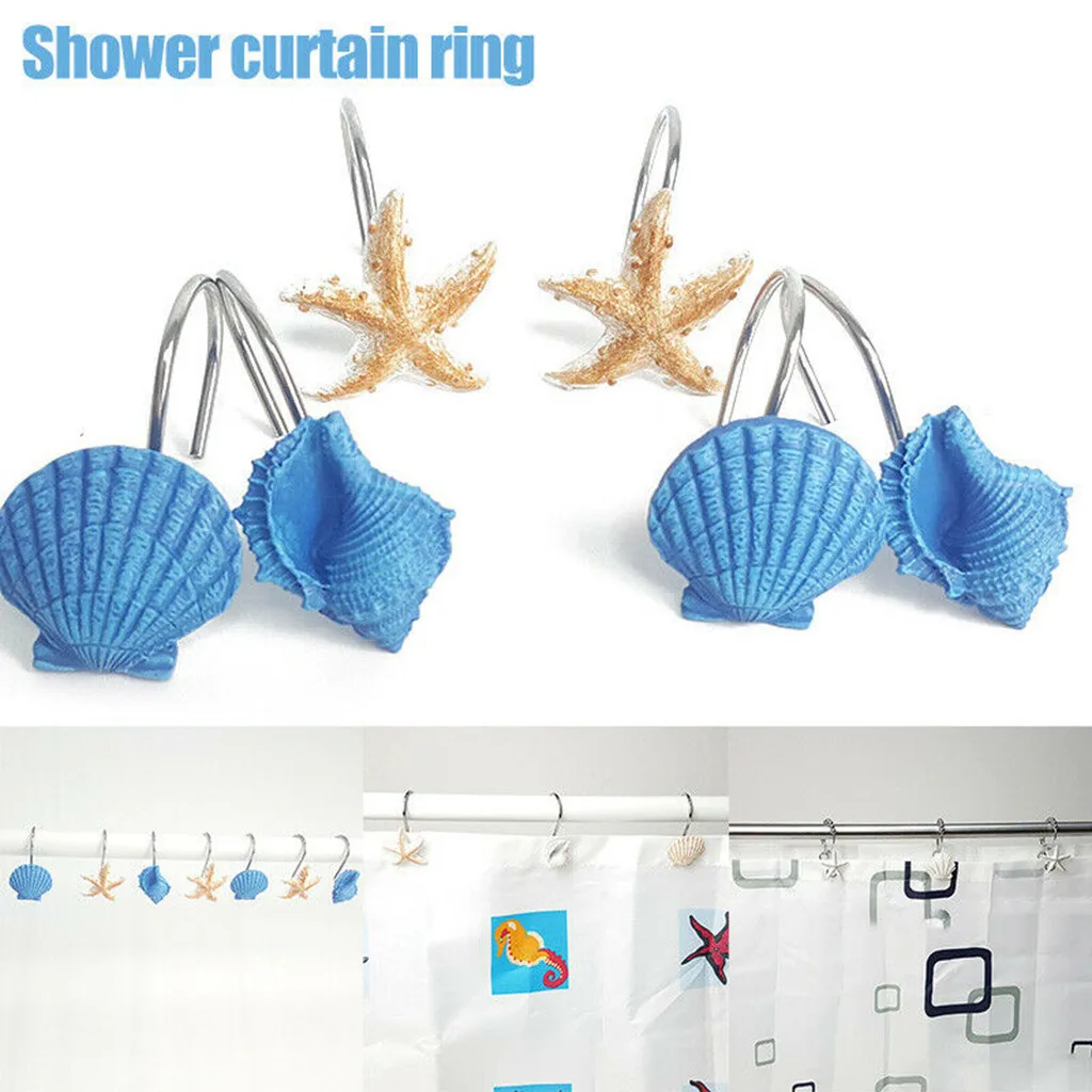 

12Pcs Bathroom Decorative Seashell Shower Curtain Hooks Home Window Hangings Holder Hook Decoration Seashell Starfish Hook
