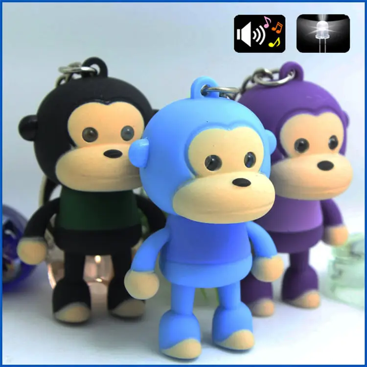 cute monkey sound light keychains flashlight sound ring cartoon toys animation keychains child