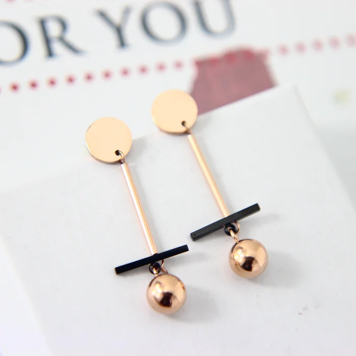 

YUNRUO Brand Rose Gold Color Personality Geomertric Steel Ball Stud Earring for Woman Girl 316L Stainless Steel Fashion Jewelry