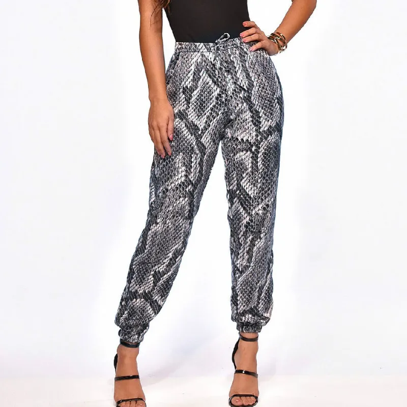 Casual Women Gray Python Print Pants Trousers Leggings Women Pants Joggers Pants Women Hip Hop 