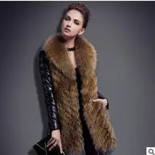 2016 Womens Fashion T Nagymaros Collar Fur Coat Winter And Autumn Pu Leather Pacthwork Faux Fur Jackets Casual Overcoats J1377
