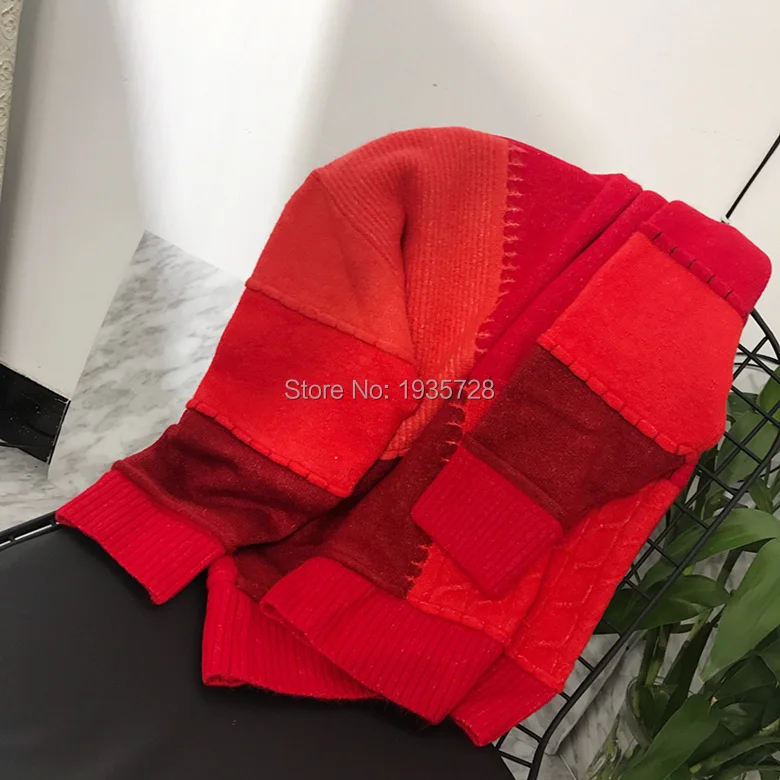 Wishbop F/W в красном с круглым вырезом, с длинными рукавами, большой лоскутный вязаный свитер с круглым вырезом