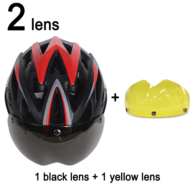 MOON Магнитные очки велосипедный шлем в форме велосипедного шлема с объективом ультралегкий Casco Ciclismo велосипедный шлем 55-61 см 3 цвета - Цвет: Red Black 2 Lenses