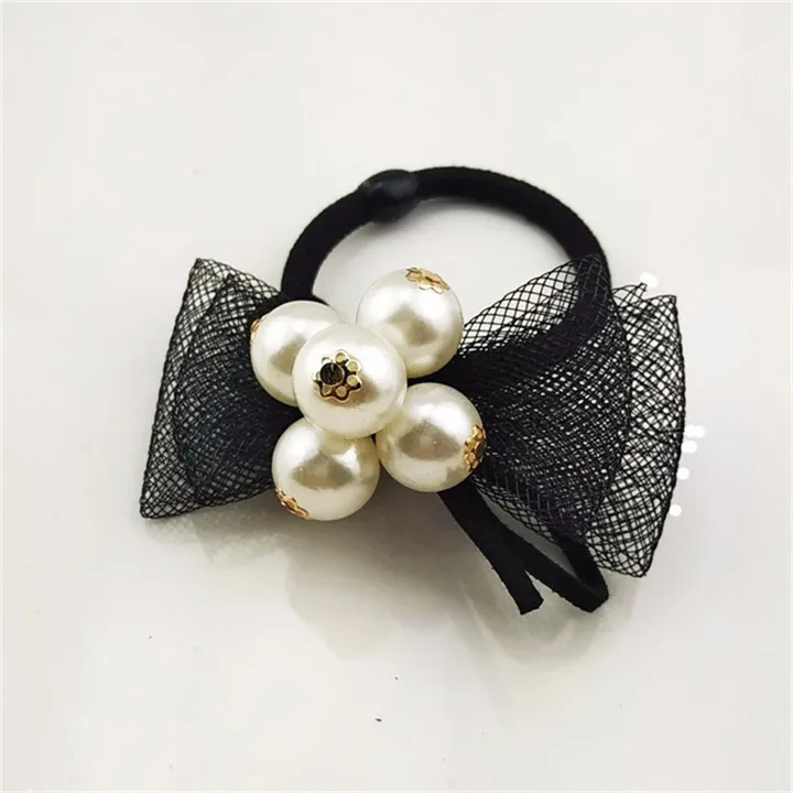 6 Cute Princess Pearl Bow Hairwear Ponytail Holder Hair Accessories For Women Lace Elastic Hair Rope Band Ties Girls Headdress Hairrope