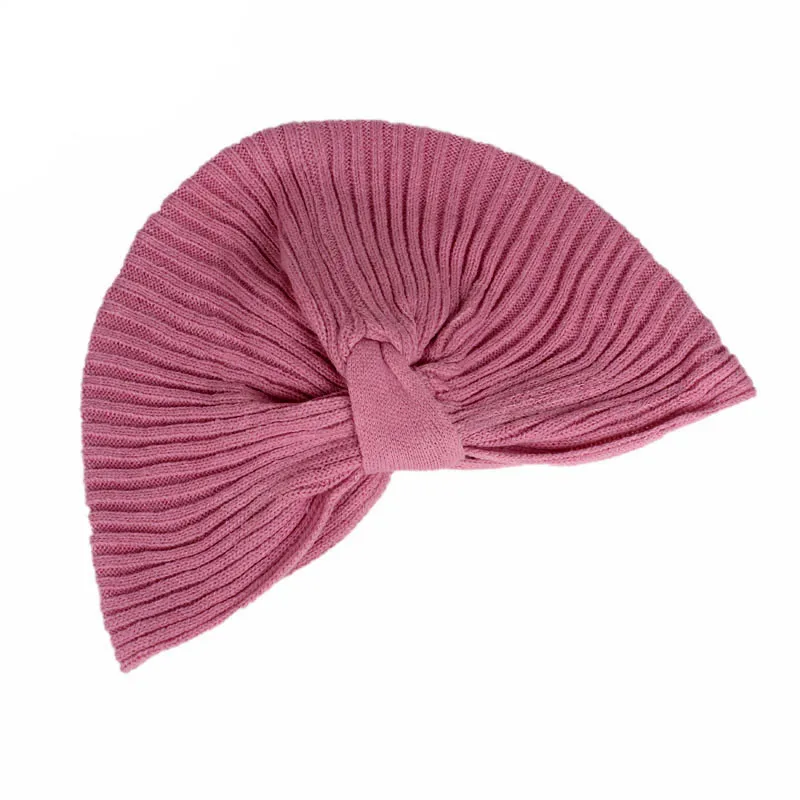 Мусульманский женский теплый вязаный шерстяной шарф тюрбан шапка шапочка при химиотерапии шапки головные уборы от рака аксессуары для выпадения волос - Цвет: Pink