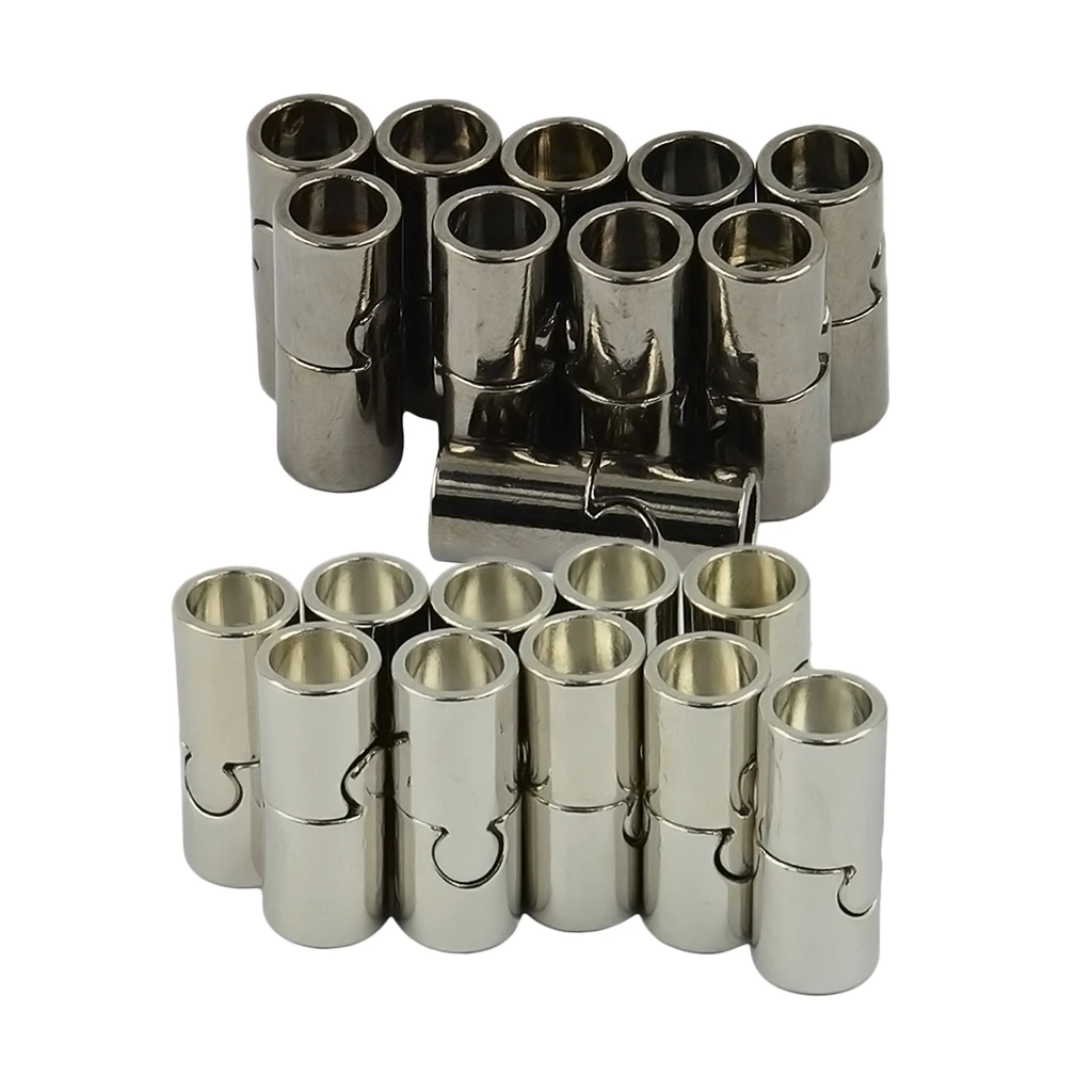 20Sets Jet Leather Glue In 7 Mm Tube Barrel Magnetic Slide Clasp White&Black