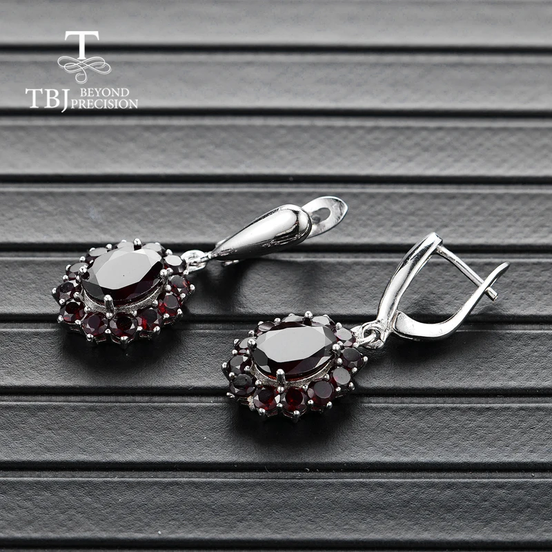 Ceny TBJ, naturalny kamień szlachetny czarny granat kolczyki 925 srebro fine jewelry dla kobiety birthday party i odzież na co dzień fajny prezent