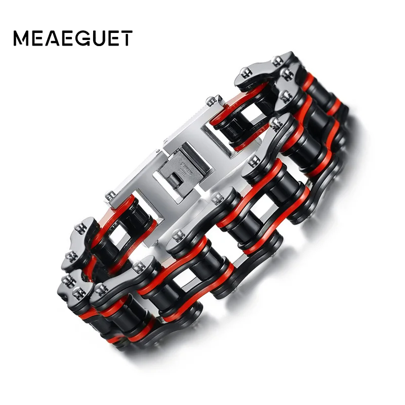

Meaeguet 16.5mm Wide Large Black Stainless Steel Bike Bracelet For Men Punk Bicycle Motorcycle Chain & Link Bracelets Jewelry