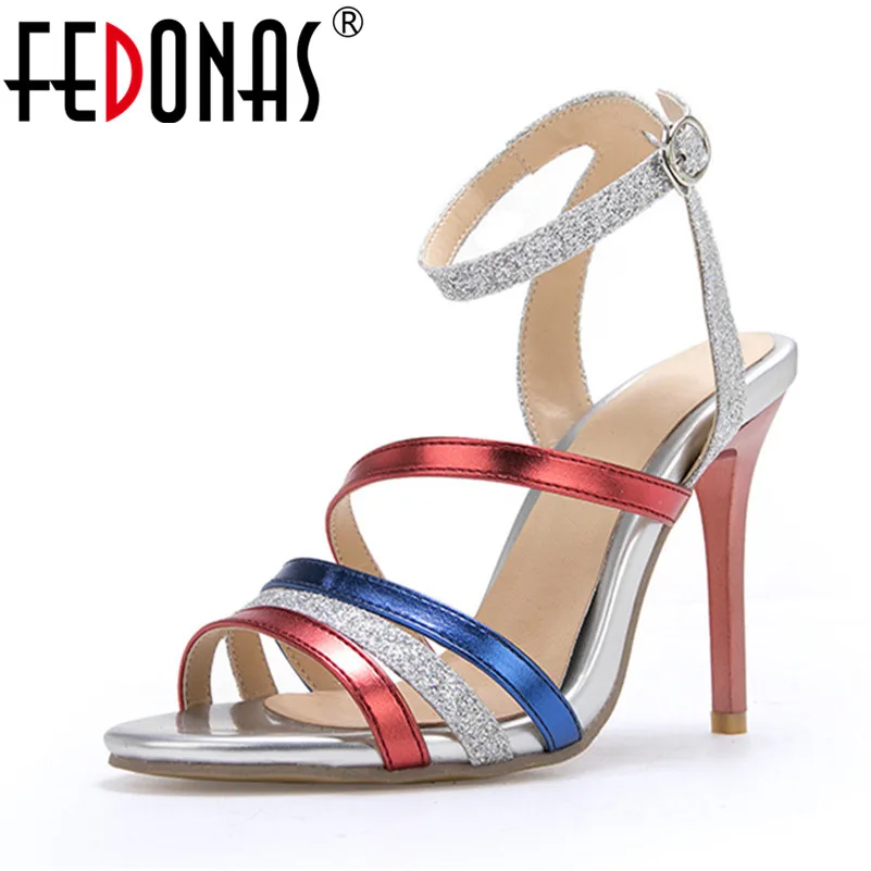 

FEDONAS 2019 Summer Fashion Mixed Colors Buckle Women Sandals Super High Heels Rome Night Club Shoes Woman Wedding Party Shoes