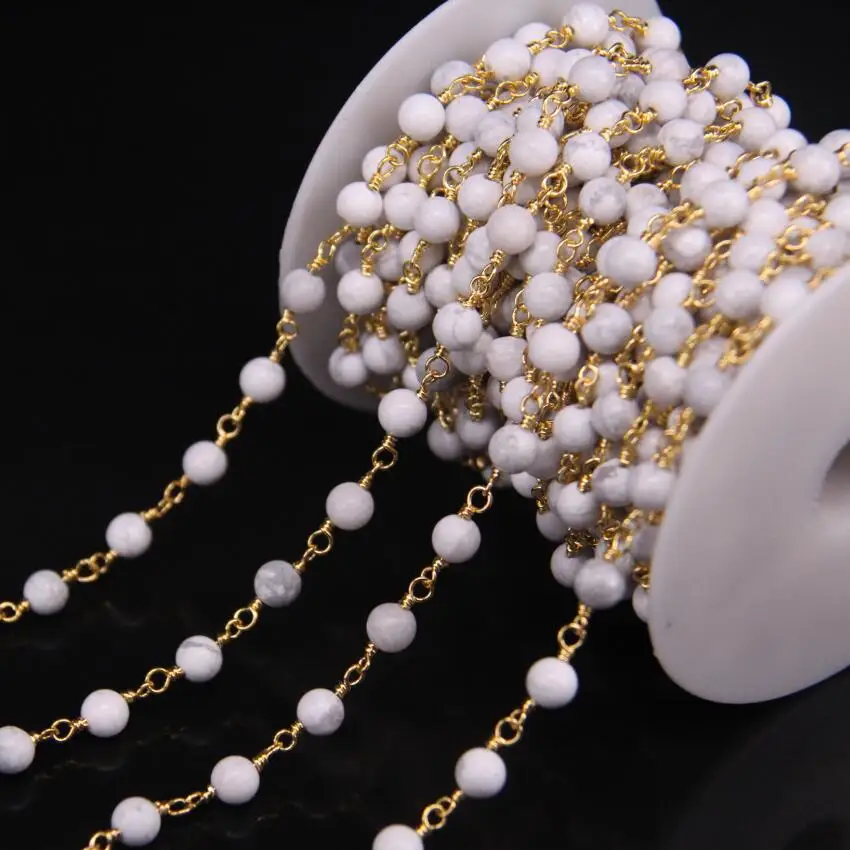 Цепочка из бирюзы с круглыми бусинами 6 мм|beaded rosary chain|craft jewelrychain diy |
