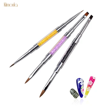 

New 2 Ways Steel Handle Nail Art Carving Pen With Rhinestone For UV Gel Nail Polish Painting Brushes Dotting Manicure Tools Kit