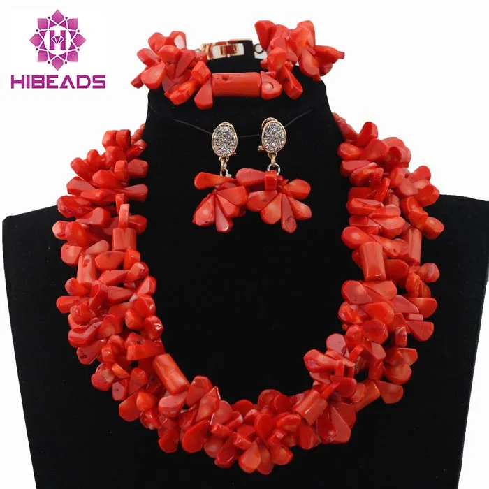 Amazing Wedding African Coral Beads Jewelry Set Coral Beaded Cluster
