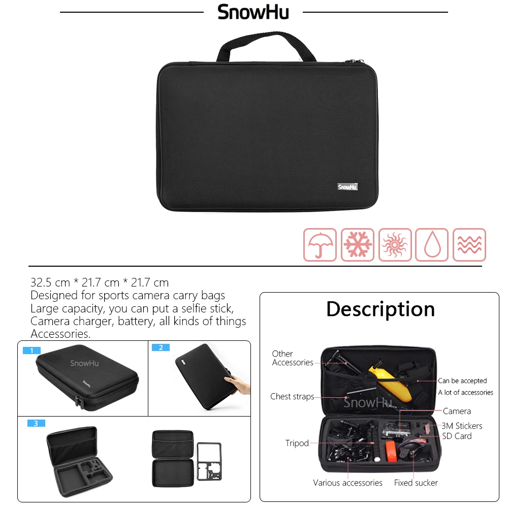 SnowHu для Go pro комплект аксессуаров для gopro hero 8 7 6 5 5S 4 3+ M20 EKEN H9R для xiaomi yi аксессуары sjcam аксессуары GS48