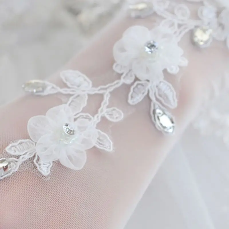 Длинные элегантные женские перчатки свадебное Сетчатое кружево Цветочные перчатки полный палец свадебное платье аксессуары