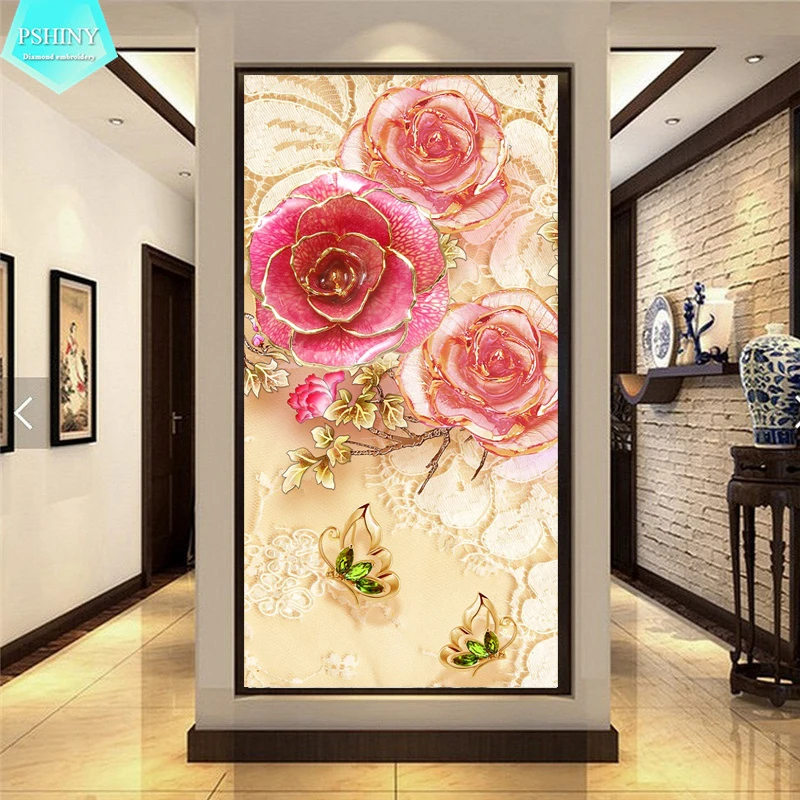

PSHINY 5D DIY Diamond embroidery Butterfly & flower home decor Full mosaic kit square rhinestone diamond painting cross stich