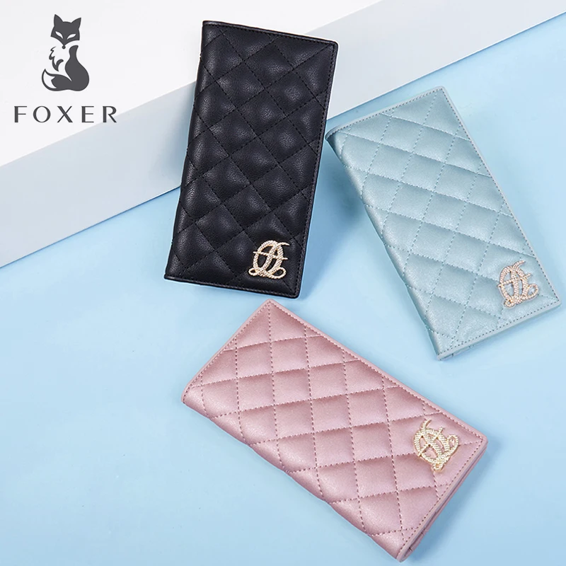 

FOXER Women Leather Long Wallet Female New Designer Fashion High Quality Purse Luxury Coin Purse For Women Standard Long Wallets